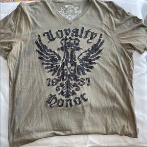 Express Men's V-Neck Tee - Khaki and black faded here and there